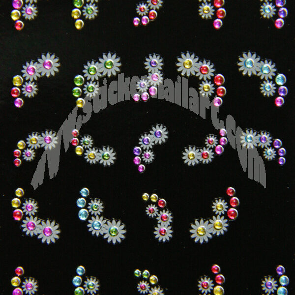 Stickers d’ongles trio marguerites strass multicolores