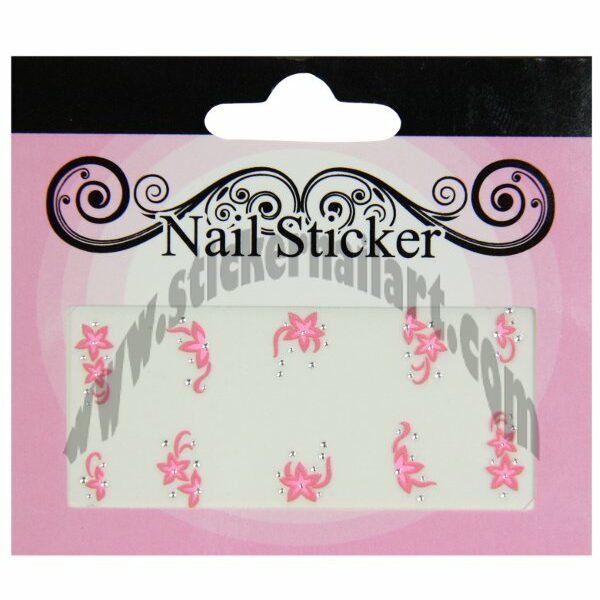 pochette Stickers d'ongles fleurs rose avec pierre strass, pêle mêle stickers d'ongles fleurs rose avec pierre strass